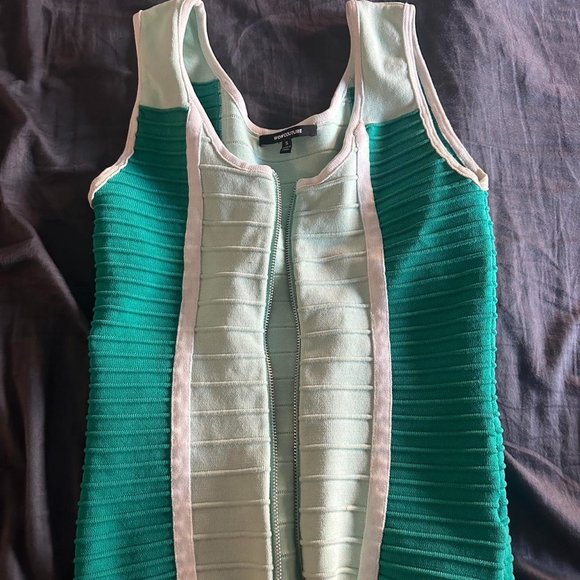 Y2K zip up tank top turqoise green colorblock bandage style S - Picture 4 of 4